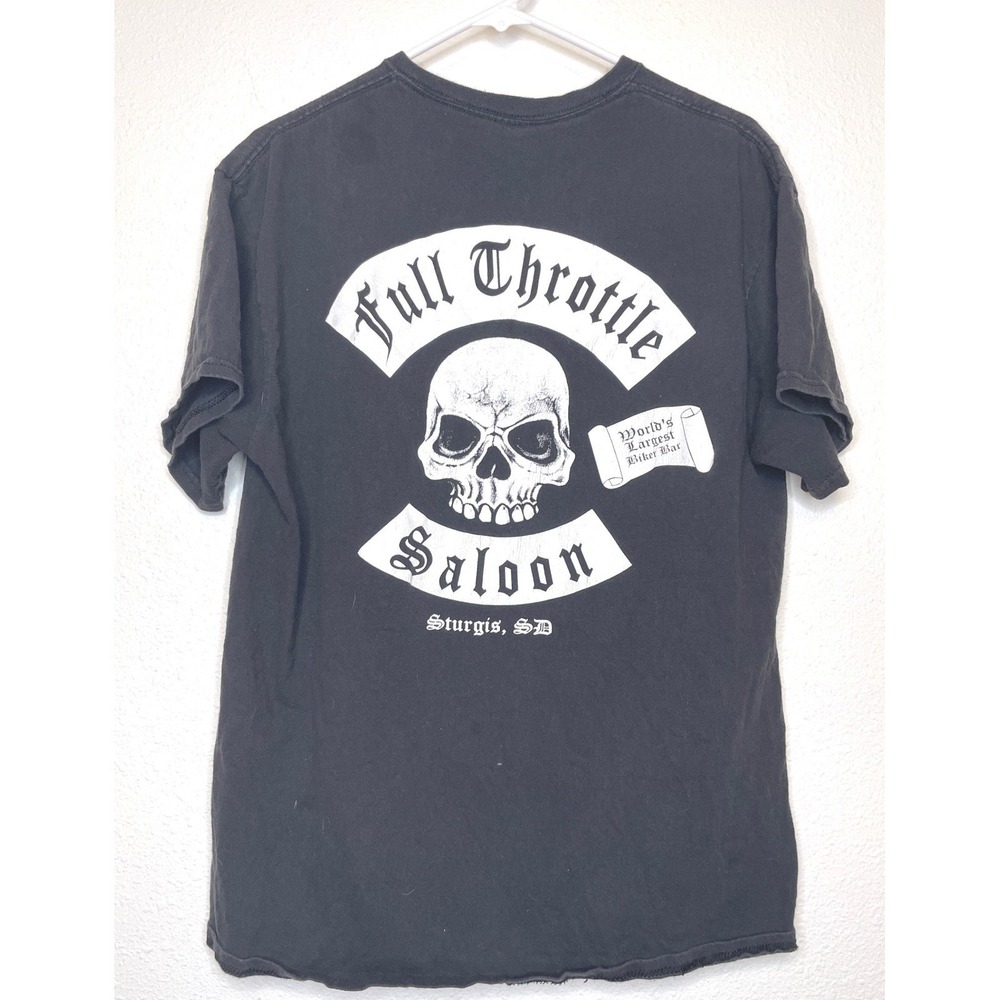 Vtg Full Throttle Saloon Sturgis Biker Bar Mens Shirt Skull Graphic Large Black